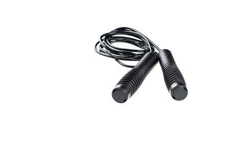 Black Skipping Rope isolated on white backgroundの写真素材