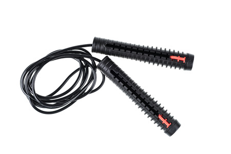 Black Skipping Rope isolated on white backgroundの写真素材