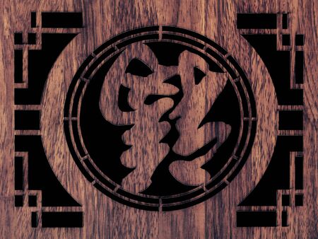 Chinese blessing "Fu" wooden relief. Chinese New Year concept.の写真素材