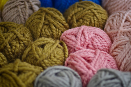 Balls of wool. Horizontal image with selective focus.の写真素材