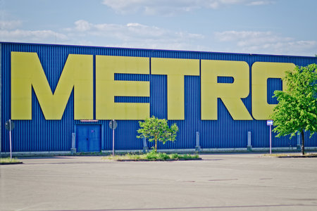 Neu-Ulm, Bavaria, Germany - June, 04, 2023: Metro wholesale market. Metro Group is a German global diversified retail group based in Dusseldorf.のeditorial素材