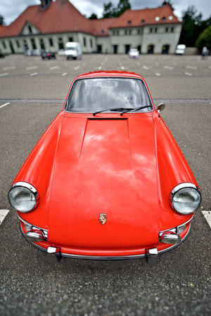 Ulm, Germany - February, 05, 2024: 1970 Porsche 911T sports car,. Elevated front view.のeditorial素材