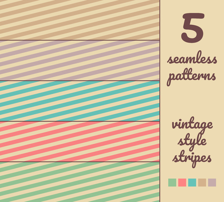 5 seamless abstract vector stripe patterns in vintage color style.のイラスト素材