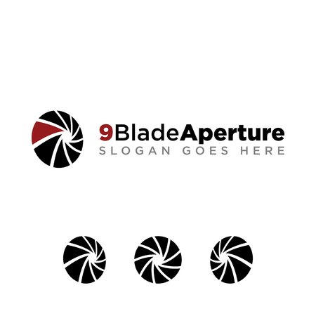 9 Aperture blade for photography company logo set with modern look. black logo with red accent colorのイラスト素材