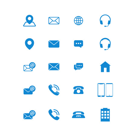 Modern communication contact us set icons design symbols for technology business all company with high end look on blue color vector illustration isolated on white backgroundのイラスト素材