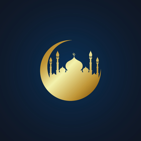 Modern Mosque Moslem Icon Vector Gold Dark Background For All business company greeting with luxury high end lookのイラスト素材