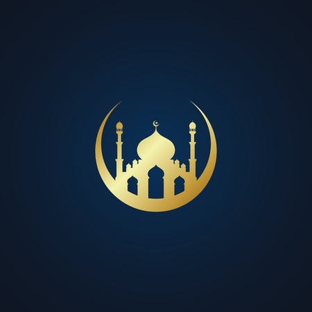 Modern Mosque Moslem Icon Vector Gold Dark Background For All business company greeting with luxury high end lookのイラスト素材