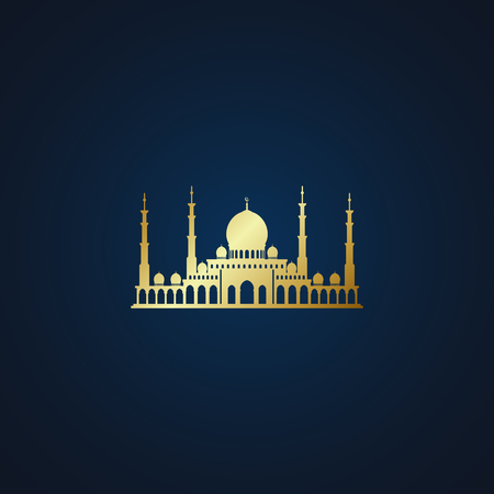 Modern Mosque Moslem Icon Vector Gold Dark Background For All business company greeting with luxury high end lookのイラスト素材