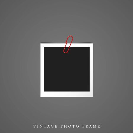 One Single Blank vintage photo white frame black inside with shadow mock-up vector illustration templateのイラスト素材