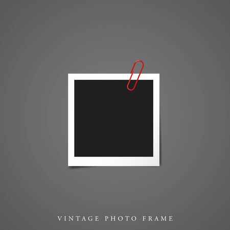 One Single Blank vintage photo white frame black inside with shadow mock-up vector illustration templateのイラスト素材