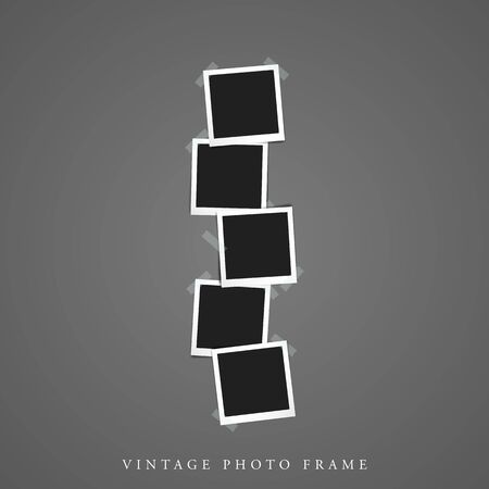 Five Blank vintage photo white frame black inside with shadow mock-up vector illustration templateのイラスト素材