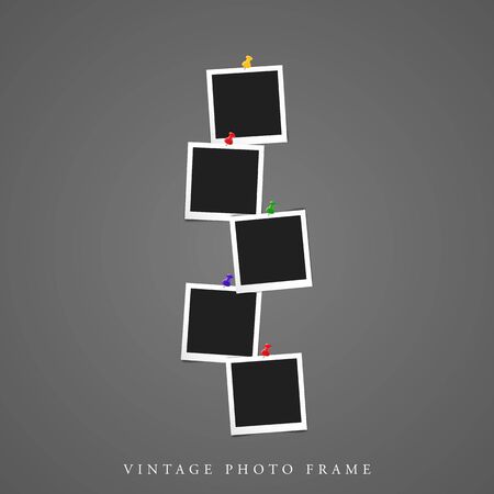 Five Blank vintage photo white frame black inside with shadow mock-up vector illustration templateのイラスト素材