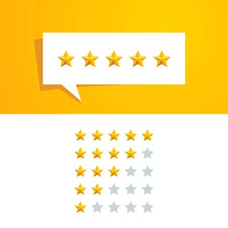 5 five Star Rating Review Vector Design Template with Gold Color and Speech Bubble for All Company Evaluationのイラスト素材