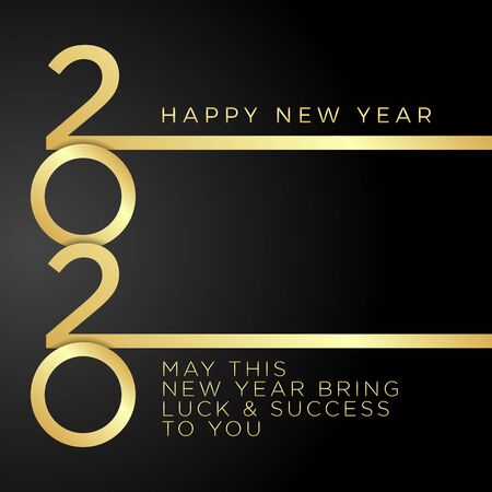 Modern Happy New Year 2020 Greeting Cards for Company or Personal Usage with Gold and Dark Background colorのイラスト素材
