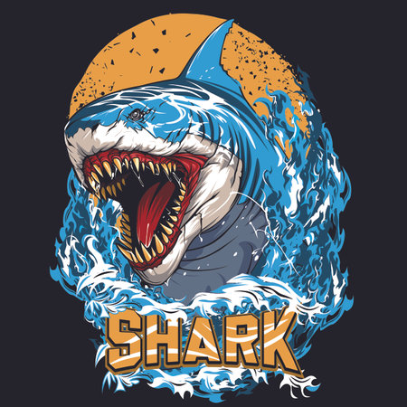 Design vector illustration of shark for screen printing on t-shirts, hoodies, jackets, stickers and othersのイラスト素材