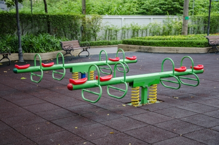 Empty Two Seesaw at children zone in public parkの写真素材