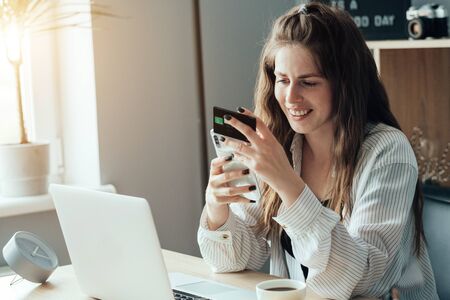 Portrait of Young Adult Girl Working From Home, Freelance and Remote Work Concept
