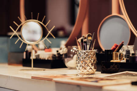 Working Space of Make Up Artist, Workplace of Cosmetic Master in the Beauty Salon