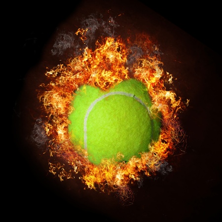 Tennis ball on fireの写真素材
