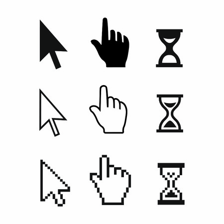 Pixel cursors icons  mouse hand arrow hourglass  Vector Illstrationのイラスト素材