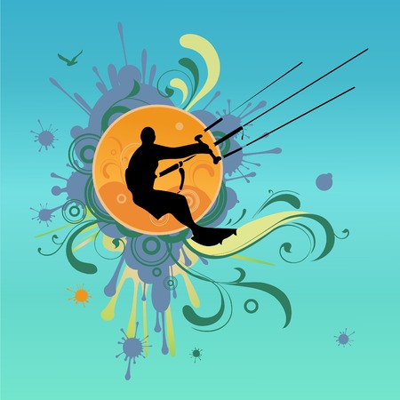 Retro kite surf vector summer illustration のイラスト素材