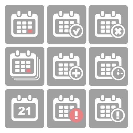 Vector Calendar Icons  event add delete progress  White silhouettesのイラスト素材