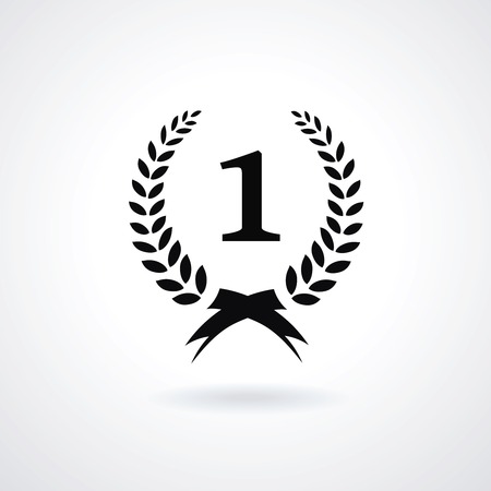Black vector silhouette winner icon or number 1 sign with a circular laurel wreath enclosing the digit 1のイラスト素材