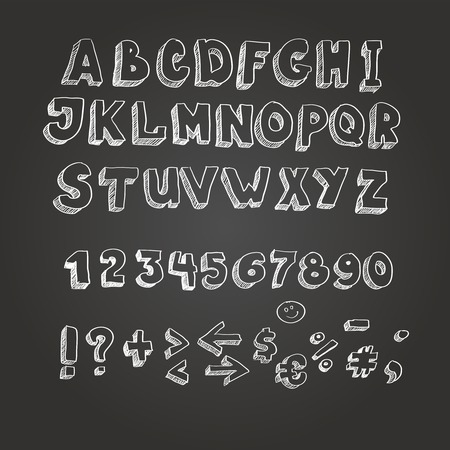 Chalk on blackboard style alphabet, white letters のイラスト素材