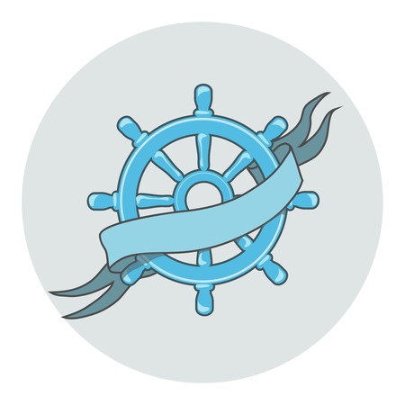 Ship Wheel Banner whith ribbon Nautical illustrationのイラスト素材