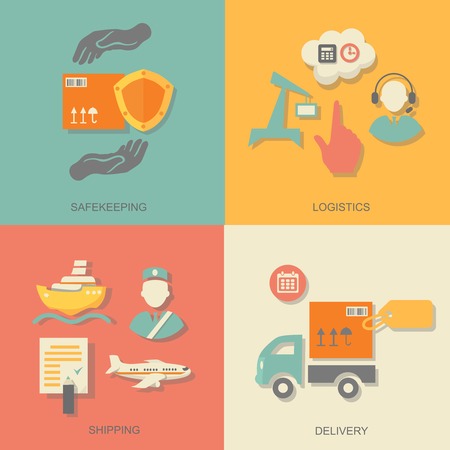 set of logistics safekeeping delivery shipping isolated vector Warehouse illustrationのイラスト素材