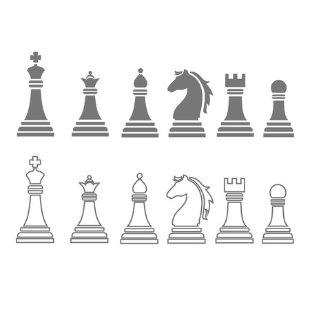 chess pieces including king, queen, rook, pawn, knight, and bishop  icons, vector setのイラスト素材