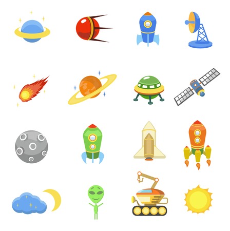 Space icons set of rocket  galaxy  planet ufo sun vector illustrationのイラスト素材