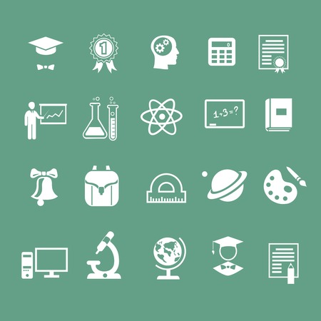 school education signs, icons, vector white silhouetteのイラスト素材