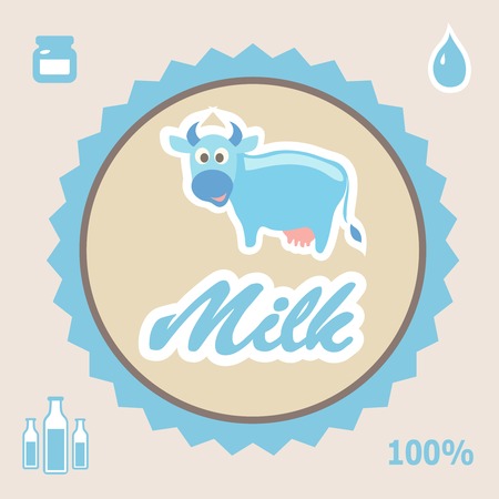 Milk Label  and symbols with cow - vector  illustrationのイラスト素材