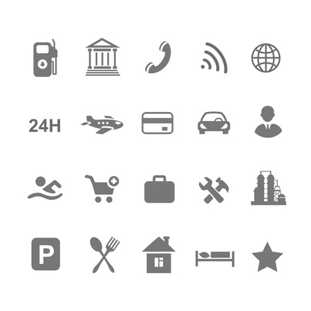 location icons  set isolated on white airport car  shopping restaurant hotel gas stationのイラスト素材