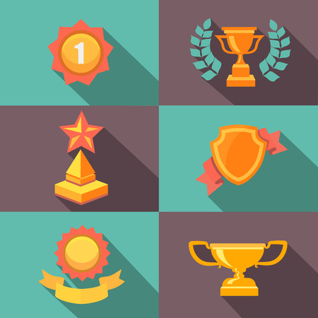 Awards and trophy icons  flat vector  illustrationのイラスト素材