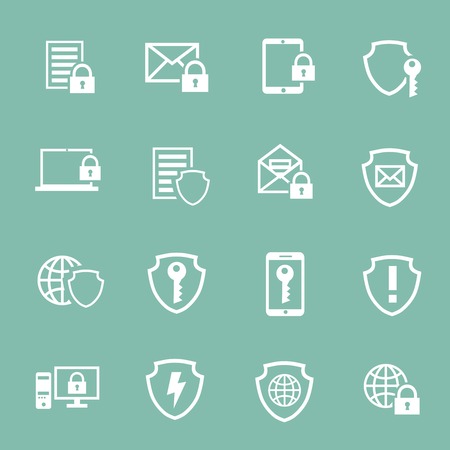 Protection Information technology security pictograms collection of computer and mobile safety isolatedの写真素材