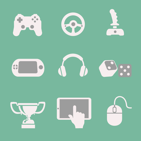 white game icons set white backgroundの写真素材