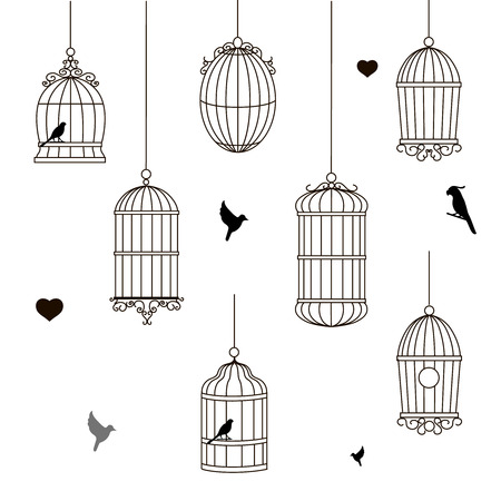 set of different style  bird cage vectorのイラスト素材