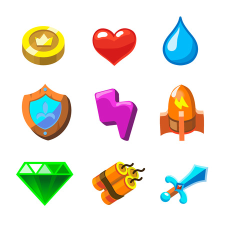 Cartoon icons for game user interface, vector  setのイラスト素材