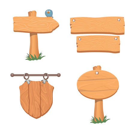 Wooden pointers and signs.  Plaques for information and advertising. Vector illustrationのイラスト素材