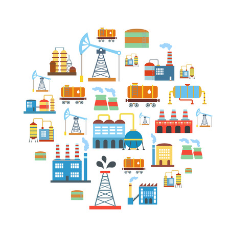Factory flat industry background with manufactory production technology buildings vectorのイラスト素材