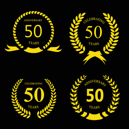 fifty  years anniversary signs  laurel gold wreath setの写真素材