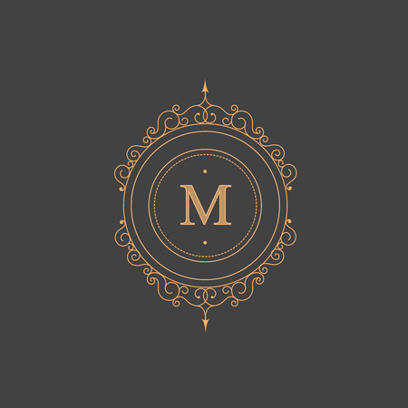 Vintage retro monogram, restaurant, hotel, boutique  Heraldic victorian Design with flourishes elegant elements.  Vector Illustration template.のイラスト素材