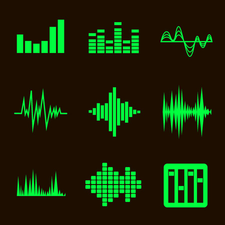 Vector music soundwave icon set on black backgroundのイラスト素材