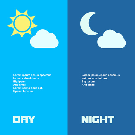 Day and night banners isolated with sun  moon in flat styleのイラスト素材