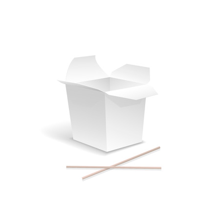Chinese food opened white take out noodle box. Container for fast food, asian lunch,  Vector illustrationのイラスト素材