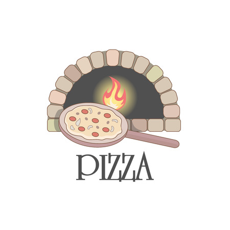 Logo with firewood oven and pizza.のイラスト素材