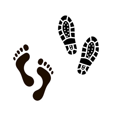 Foot vector silhouette and footprint isolated on white backgroundのイラスト素材