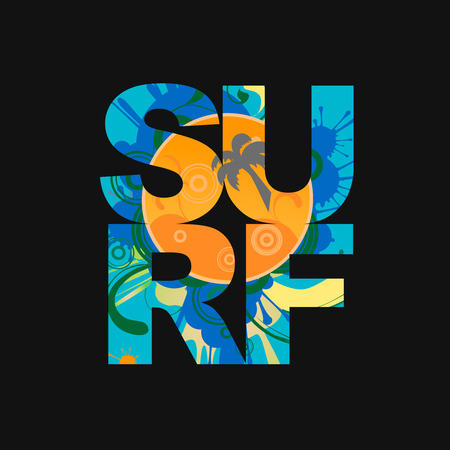 surf lettering typography poster print on t-shirtのイラスト素材